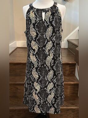 Jude Connally Lisa Halter Snakeskin Print  Dress in Black Sand Womens XS Summer